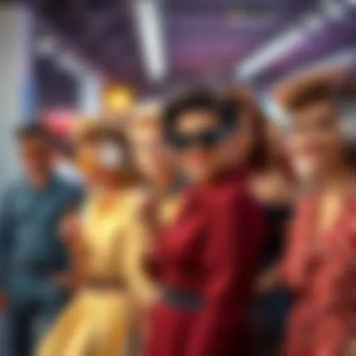 A group of people wearing vintage 1950s clothing at a retro-themed event, showcasing hairstyles and accessories from the era.