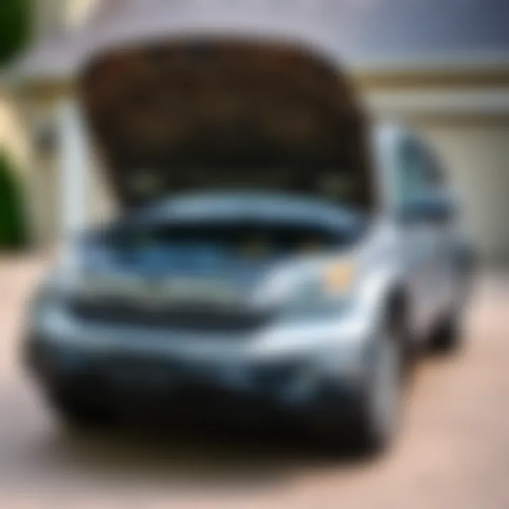 2007 CR-V with hood open A 2007 Honda CR-V with the hood open, showing the engine. The vehicle has visible wear from high mileage and shows signs of repair needs. The setting is a driveway, suggesting a personal connection to...