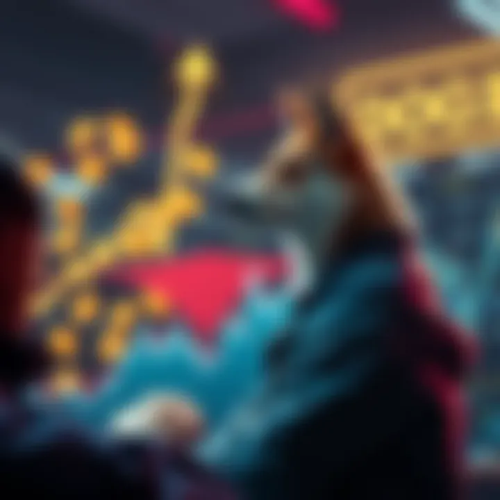 A graphic showing a rising chart with DOGE coins and a frustrated trader looking on.