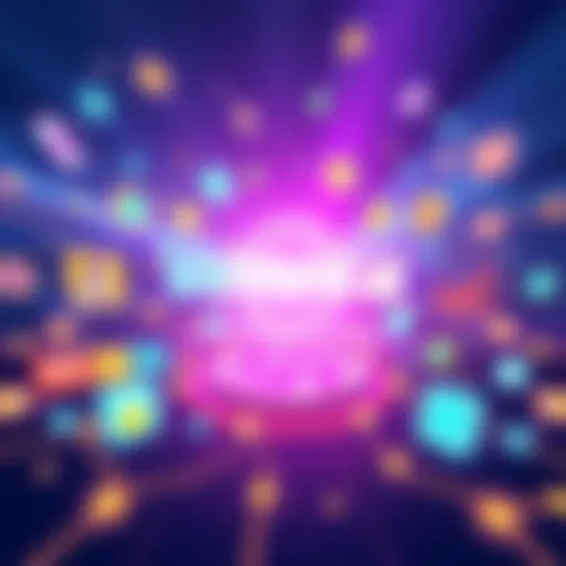 A vibrant graphic showing the launch of VeWorld.ai with symbols of the VeChain ecosystem, showcasing apps and interconnectedness.