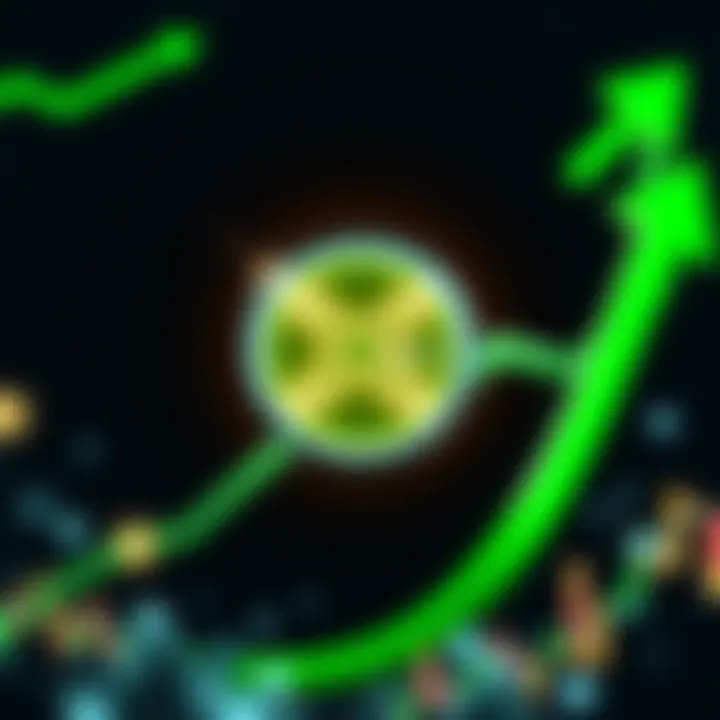 XLM logo surrounded by green arrows indicating upward growth