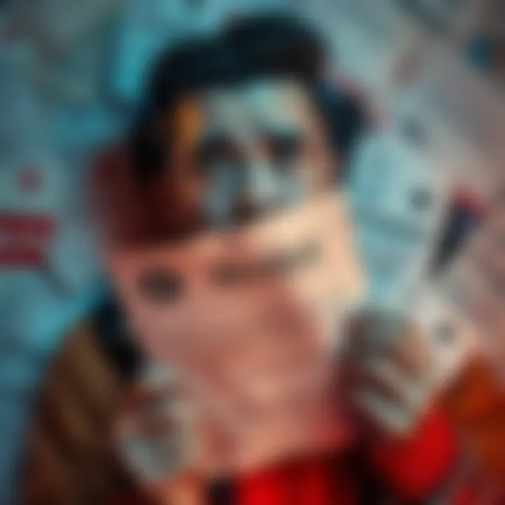 A person looking confused while holding a notice about account closure from Revolut, surrounded by bills and payment reminders.