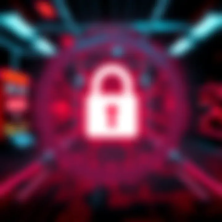 Account Lockout Warning A warning sign indicating an account lockout due to compromise. A digital lock is shown with a caution symbol.