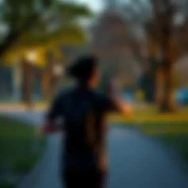 A person taking a photo while jogging in a park, capturing an active moment for the contest.