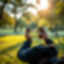 A person taking a photo of their workout in a park during the Capture Your Active Day Contest