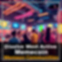 People discussing memecoins in a vibrant online forum with colorful graphics representing various memecoins.
