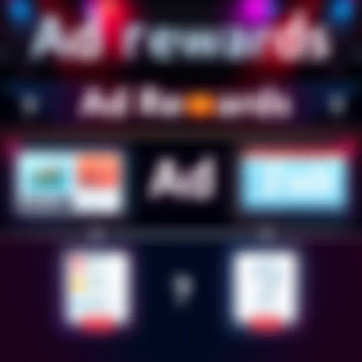 A graphic showing different ads and their rewards, illustrating how one ad can equal two ab while three ads yield the same. The image includes visuals of ads with reward tags and question marks to rep...