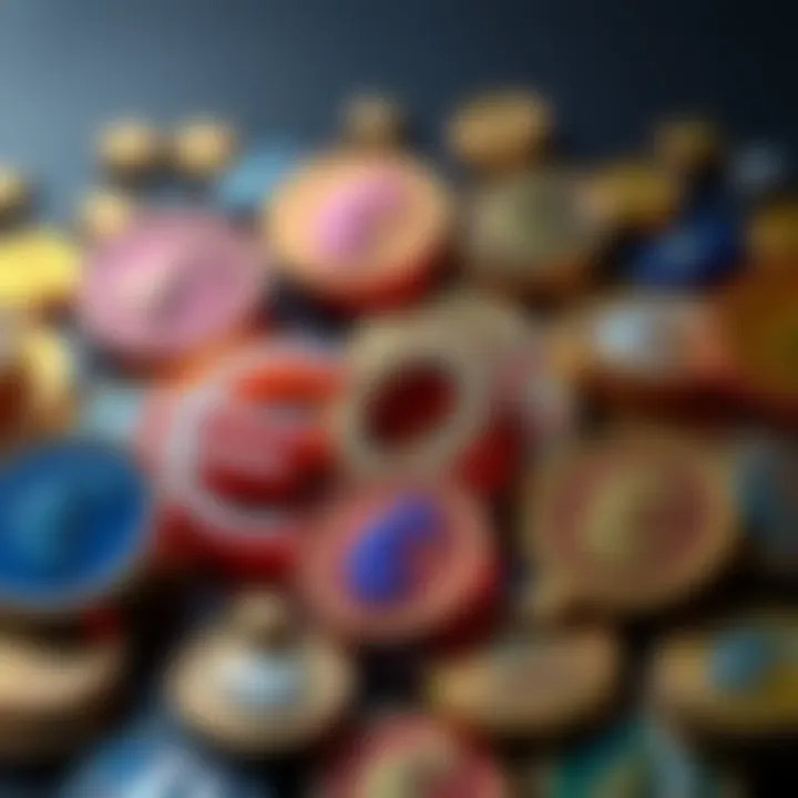 Different currency symbols with a focus on EURC and Stellar, showcasing various onramp methods