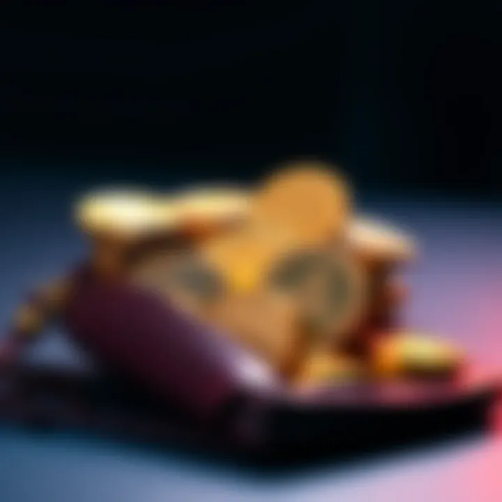 A wallet filled with coins representing safe cryptocurrencies under $1, suitable for students and new investors