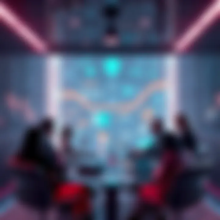 A group of people discussing ideas about AI and DeFi in a virtual meeting space