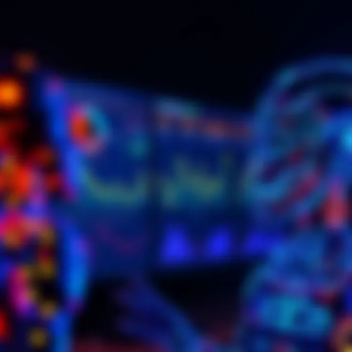 A digital representation of AI agents analyzing cryptocurrency data on a screen, with visual charts and graphs showing market trends.