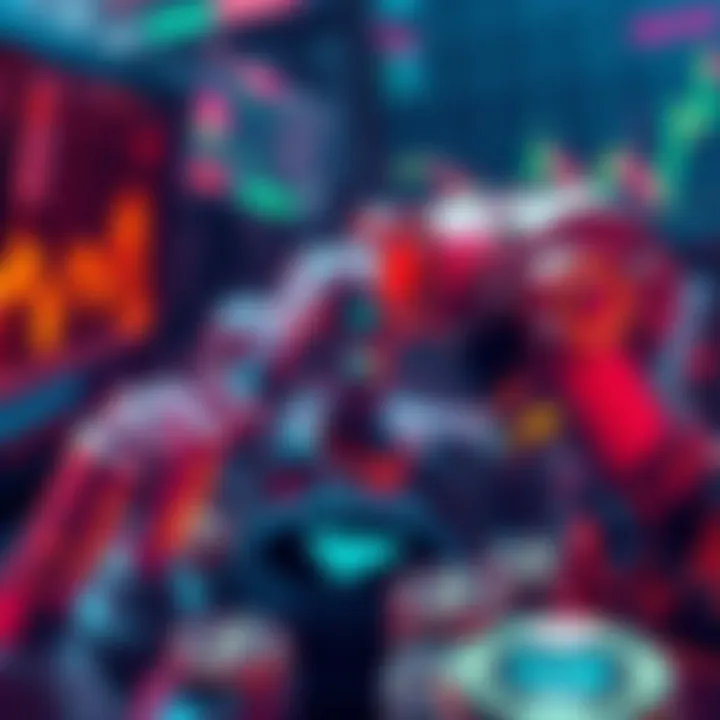 A digital representation of AI agents influencing cryptocurrency markets, with charts and coins in the background.
