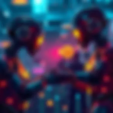 Two AI agents exchanging cryptocurrencies for payments, symbolizing future financial interactions between machines.