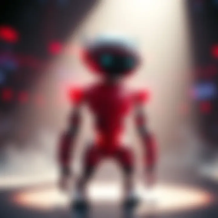 A futuristic robot representing AI technology stands in a spotlight, symbolizing competition among AI companies like Anthropic and OpenAI.