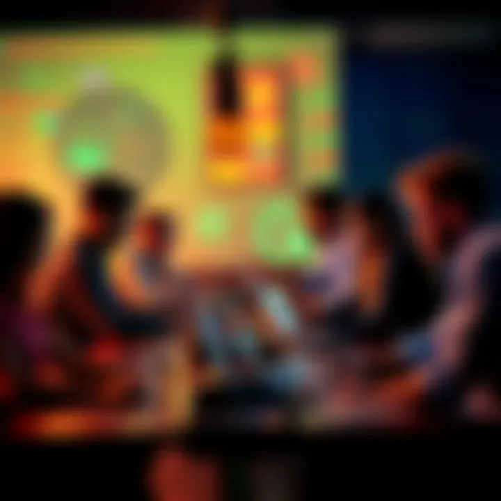 AI Hackathon Team Collaboration A diverse group of people collaborating at a table with laptops, brainstorming and coding for an AI hackathon.