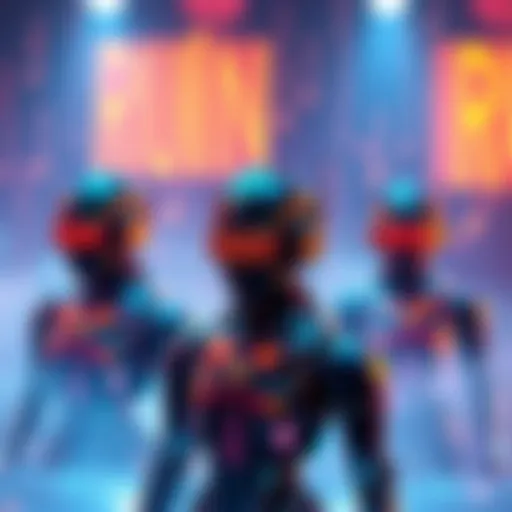 A digital representation of virtual artists and music tokens on the Phonon Studio platform, blending creativity and technology.