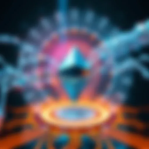 A digital representation of artificial intelligence scanning for vulnerabilities in the Ethereum blockchain, symbolizing enhanced security measures.