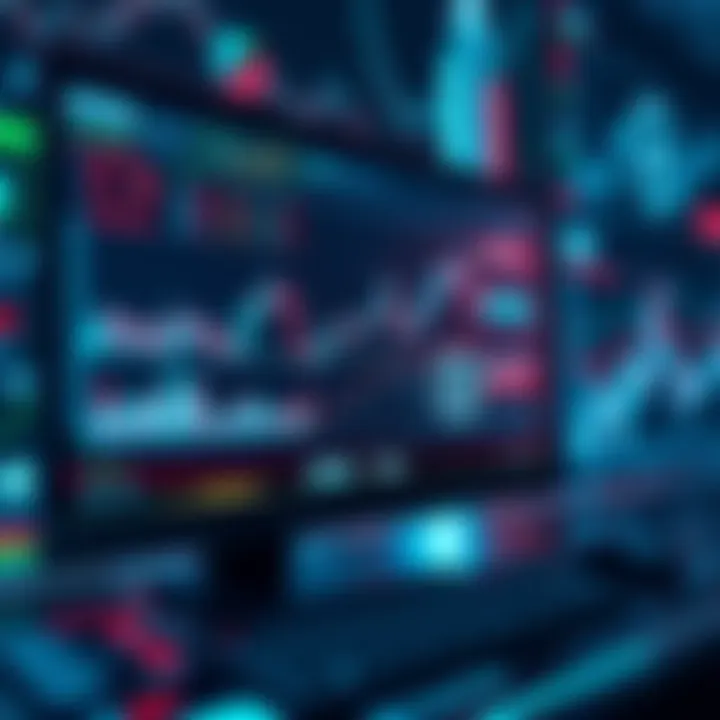 A digital screen showing graphs and charts for cryptocurrency trading analysis with AI icons