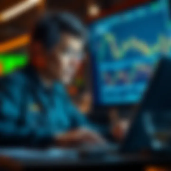 A beginner examining AI trading charts on a laptop, with a confused expression, representing new traders in 2026.