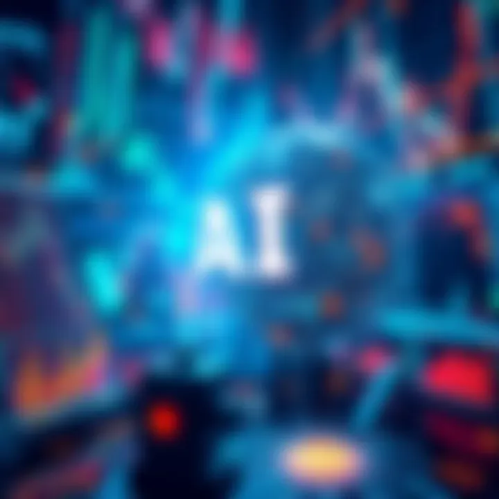 A digital illustration showing artificial intelligence graphics impacting various market sectors and corporate growth, symbolizing the future of finance.