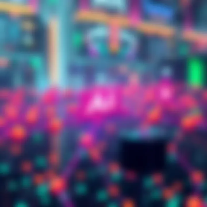 Illustration showing a Layer 1 DAG chain with AI symbols and ZK rollups in a digital environment