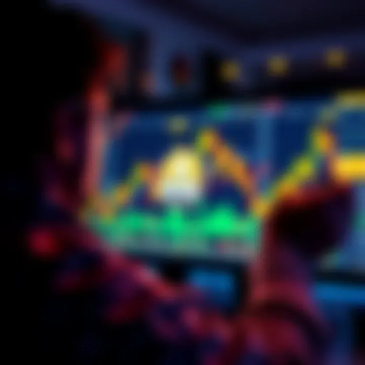 A person analyzing cryptocurrency charts with Algorand logo on screen, indicating investment strategy