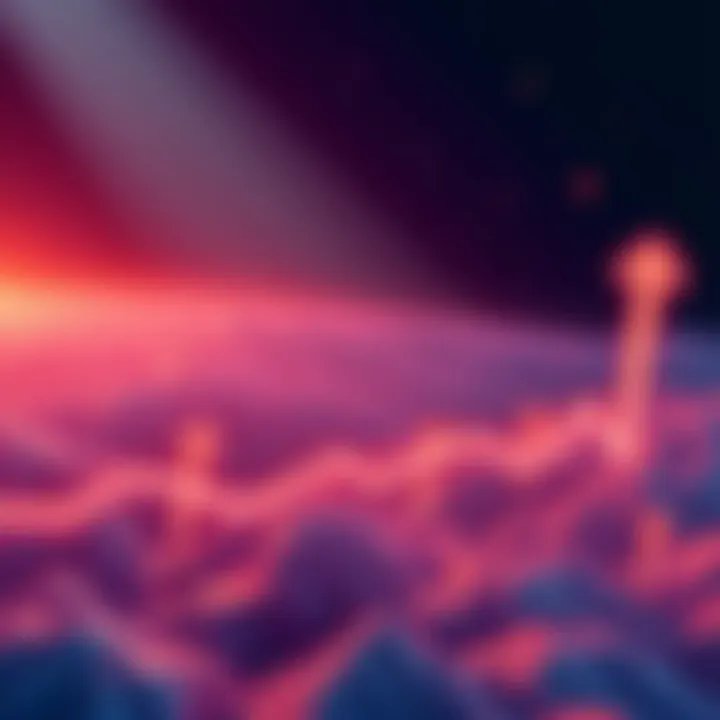 Illustration showing potential price trends for Algorand (ALGO) from 2026 to 2030 with upward and downward arrows