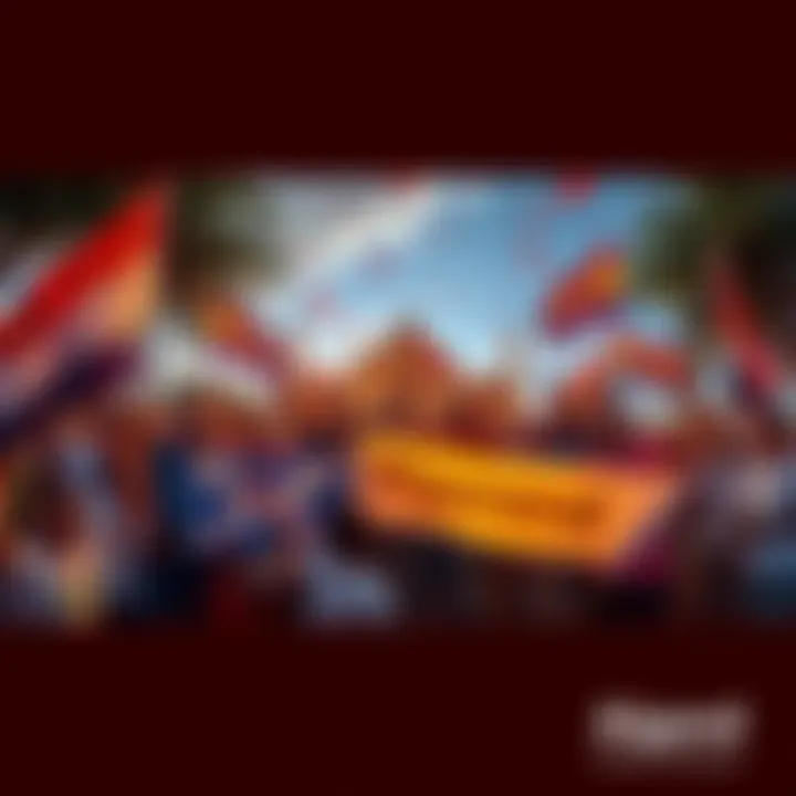 People celebrating the growth of Algorand with banners and flags, showing support and optimism