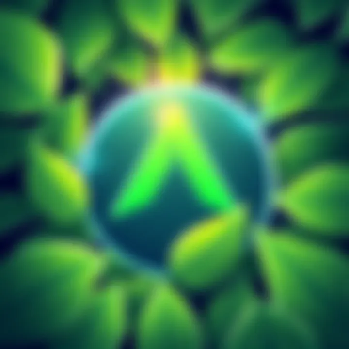 Illustration of Algorand's logo surrounded by green leaves symbolizing sustainability and eco-friendly practices in blockchain transactions.