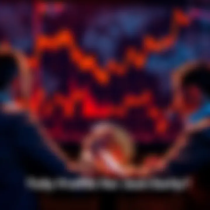 Debate on Algorithmic Stablecoins People discussing algorithmic stablecoins with charts and graphs in the background