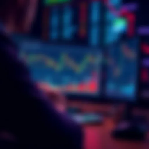 A person analyzing cryptocurrency trends on a computer screen displaying altcoin graphs and charts, showing a downward trend.