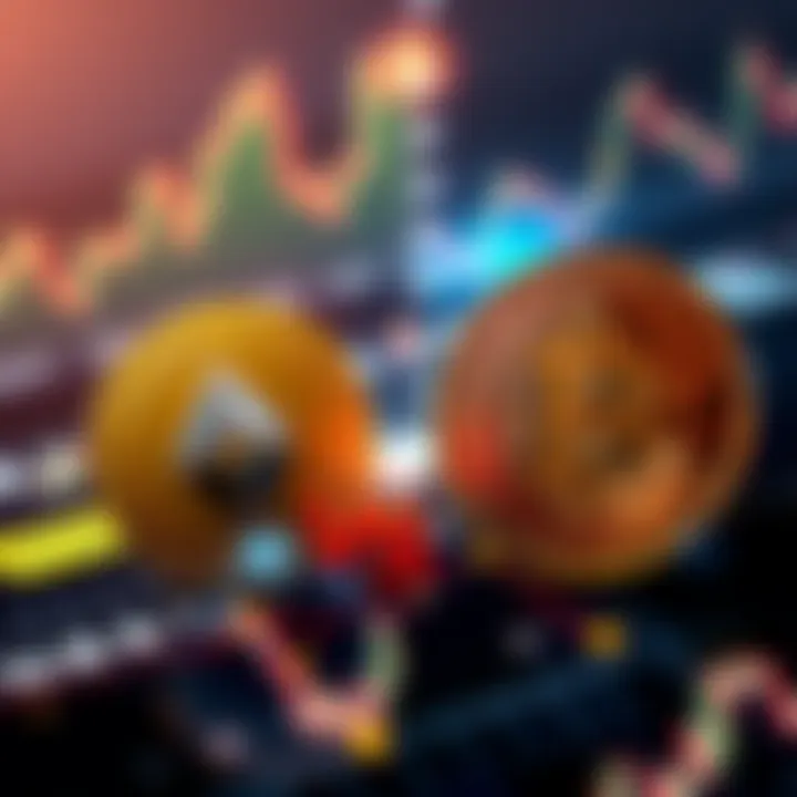 A graphic showing an altcoin symbol competing with the Bitcoin symbol, with visual indicators of market growth for altcoins.