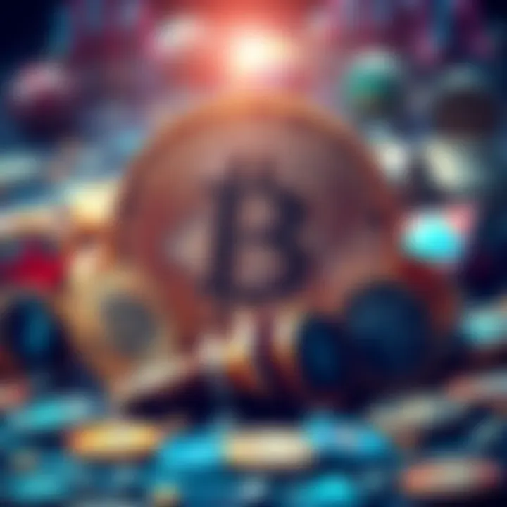 A graphic showing various altcoin symbols surrounding a large Bitcoin symbol, representing the competition in the cryptocurrency market.