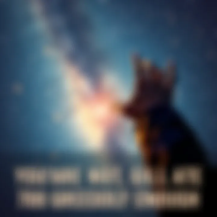 A determined individual stretching out their hand towards a starry sky, symbolizing ambition and goals.