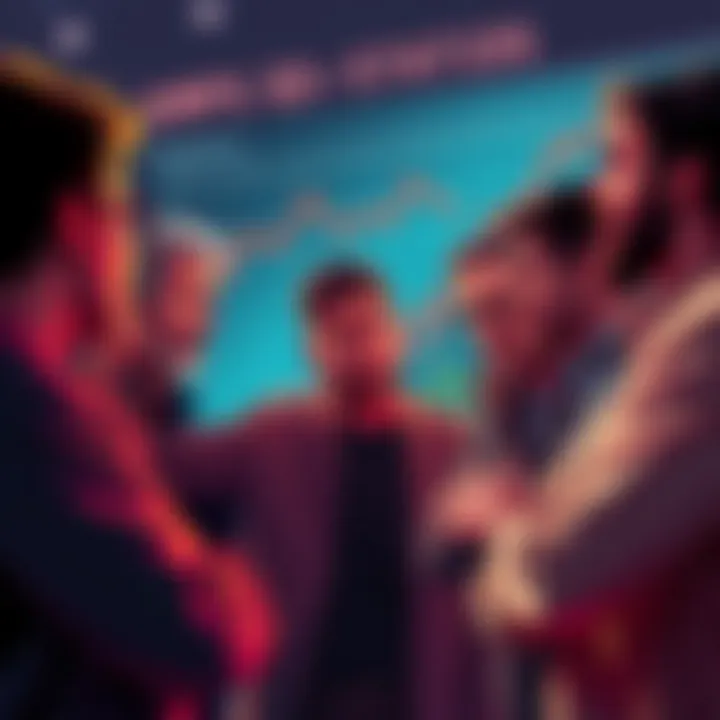 A group of people expressing frustration over AMP missions, with charts and goals in the background