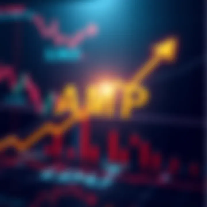 Graph showing a significant increase in AMP cryptocurrency price with a background of financial charts and symbols representing cryptocurrency transactions.