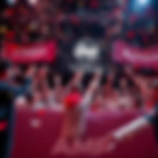 A group of people celebrating a victory for Amp Token with banners and confetti in a festive atmosphere.