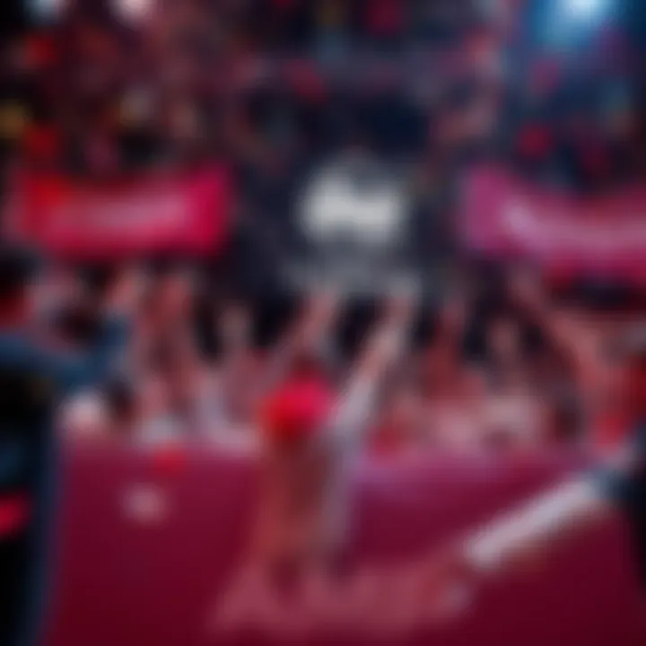 A group of people celebrating a victory for Amp Token with banners and confetti in a festive atmosphere.