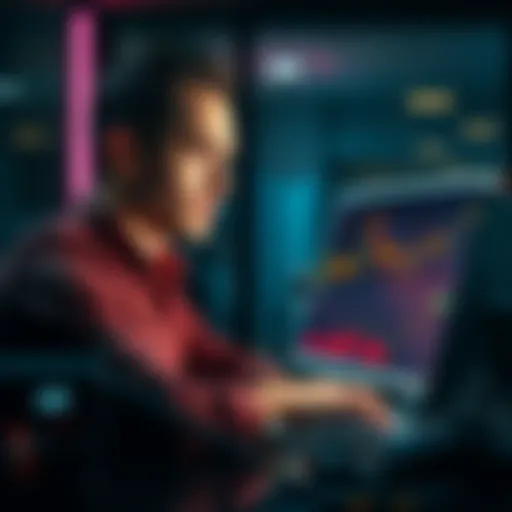 Andrew Tate looking concerned while reviewing cryptocurrency charts on a laptop, reflecting frustration over trading losses.