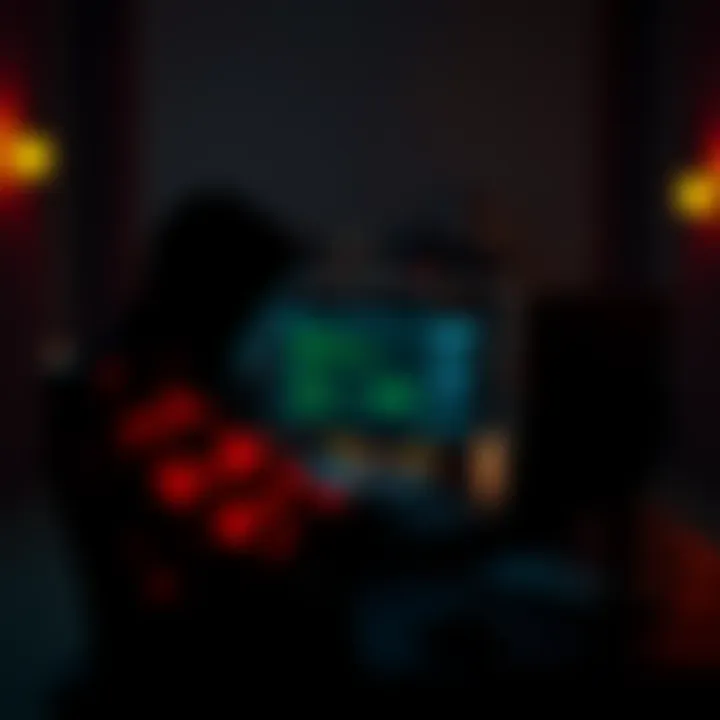 Anonymous Bitcoin Creation A person using a computer in a dimly lit room, focused on creating Bitcoin while maintaining privacy.
