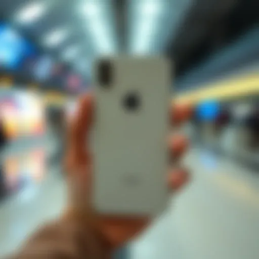A person holding an iPhone with a crossed-out financing symbol, indicating the end of the iPhone Upgrade Program
