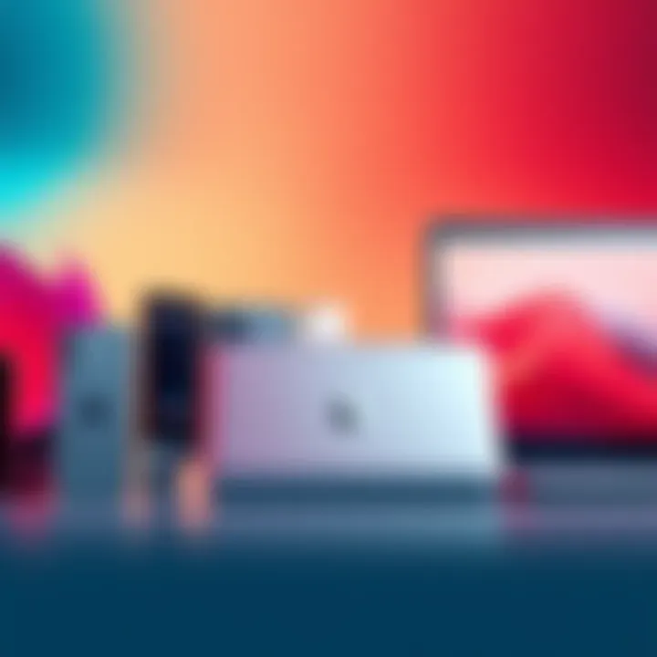 A lineup of various Apple devices including smartphones and laptops showcasing their modern design