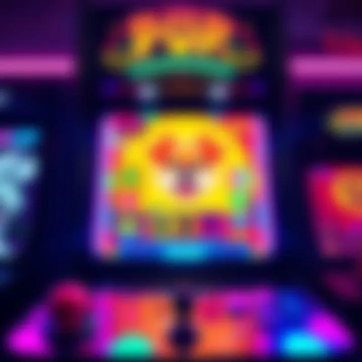 A colorful arcade game screen showcasing the PUP game integrated with Dogecoin payments, attracting players with retro graphics and vibrant colors.