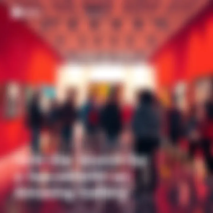 Art enthusiasts gathering A group of people appreciating various art pieces in a vibrant gallery setting