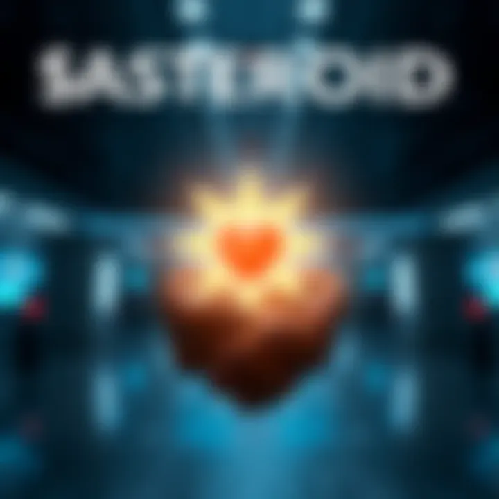 A symbolic representation of $ASTEROID making a donation, showing a bright star with a heart and St. Jude's Hospital logo in the background.