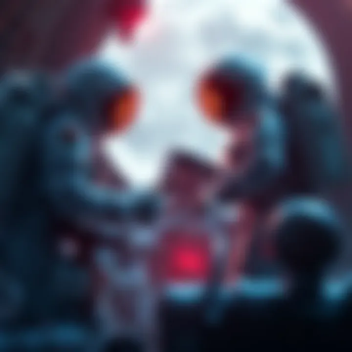 Astronauts preparing for lunar mission Astronauts in space suits working on equipment as they prepare for a mission to the Moon