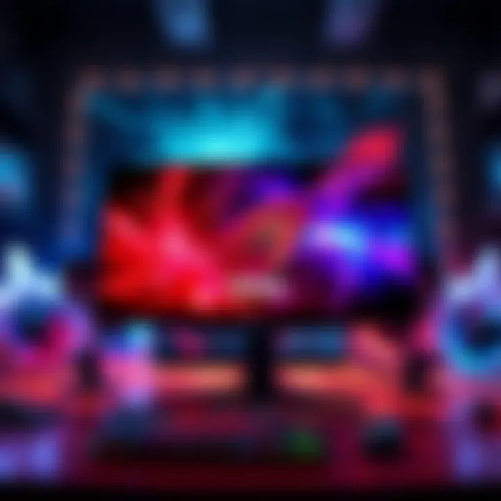 Asus ROG xg32ucwmg gaming monitor displayed in a gaming setup, showcasing vibrant colors and sleek design.