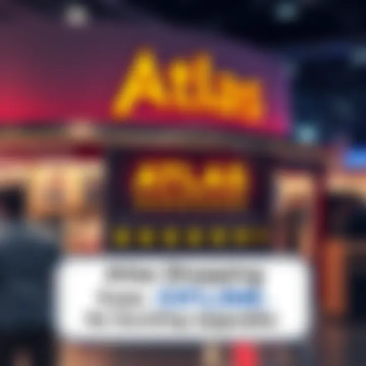 A visual representation of Atlas Shopping's new features, including a modern interface and star ratings for vendors, with a sign indicating temporary shutdown for upgrades.