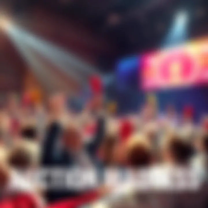 A lively auction scene with participants raising paddles and cheering as prices soar, capturing the fun and chaos of bidding without limits.