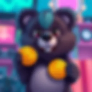 A cartoon-style Australian dropbear with a playful expression, holding a coin with the $DGENBEAR logo, set against a vibrant background.
